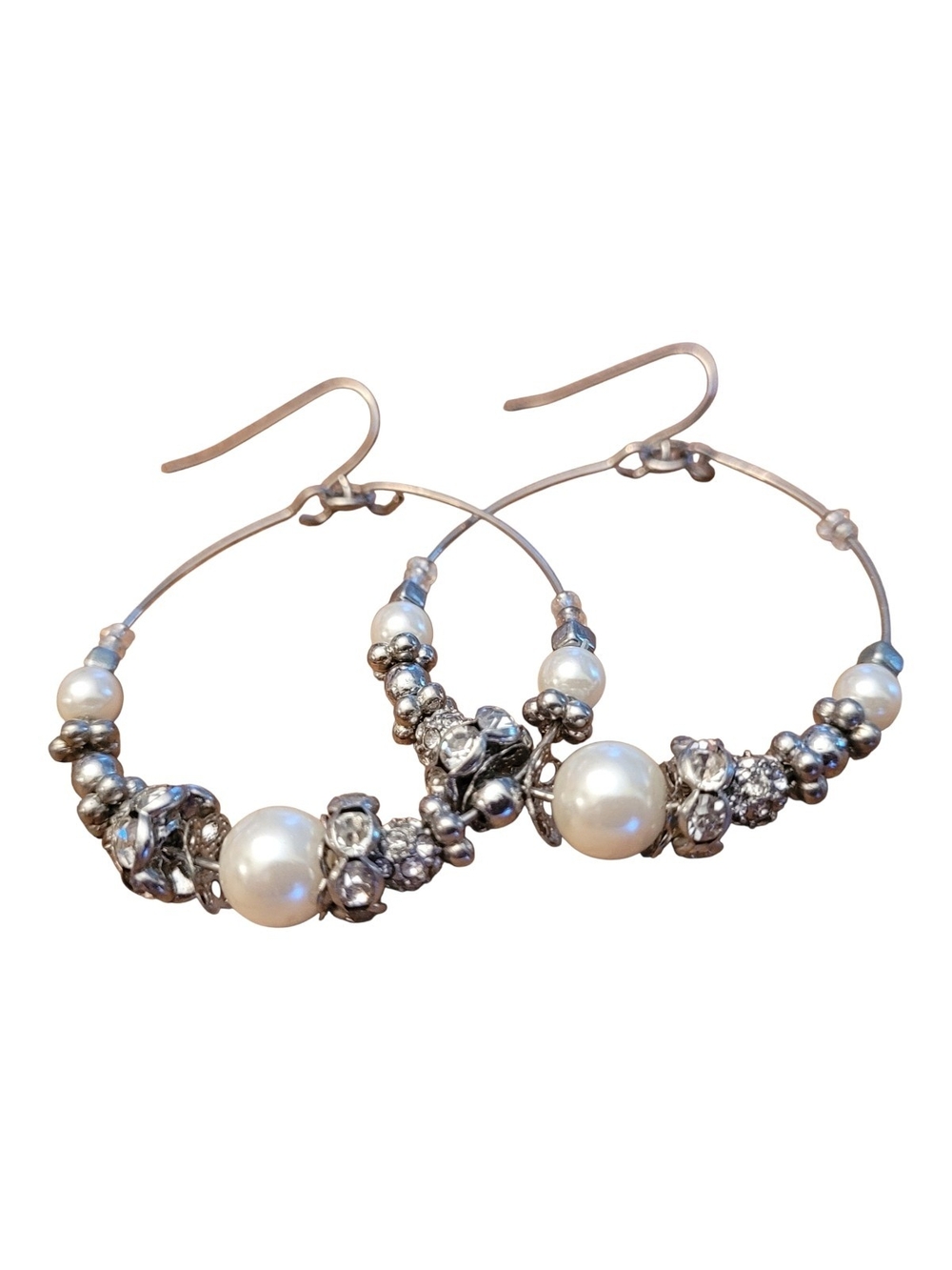 🥳4/$25!🥳 Pearl & Crystal Silver Hoop Earrings
